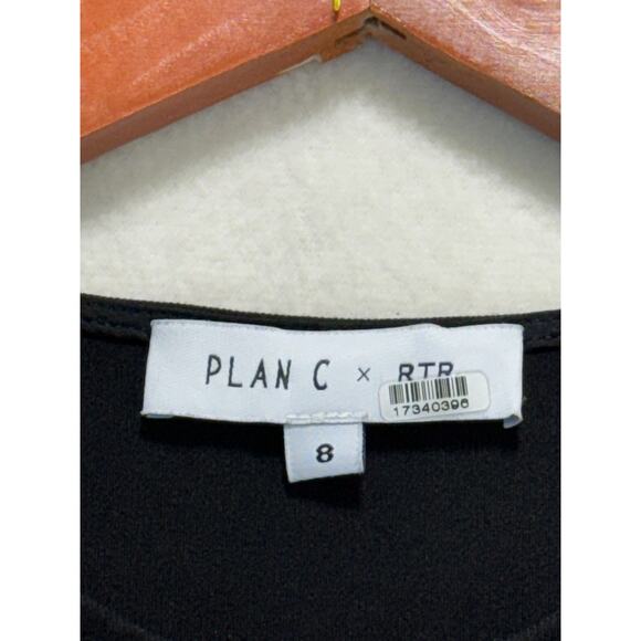 Plan C x RTR Knit Poplin Two Tone Pleated Midi Dress Sleeveless Black Beige Sz 8 - Picture 11 of 12